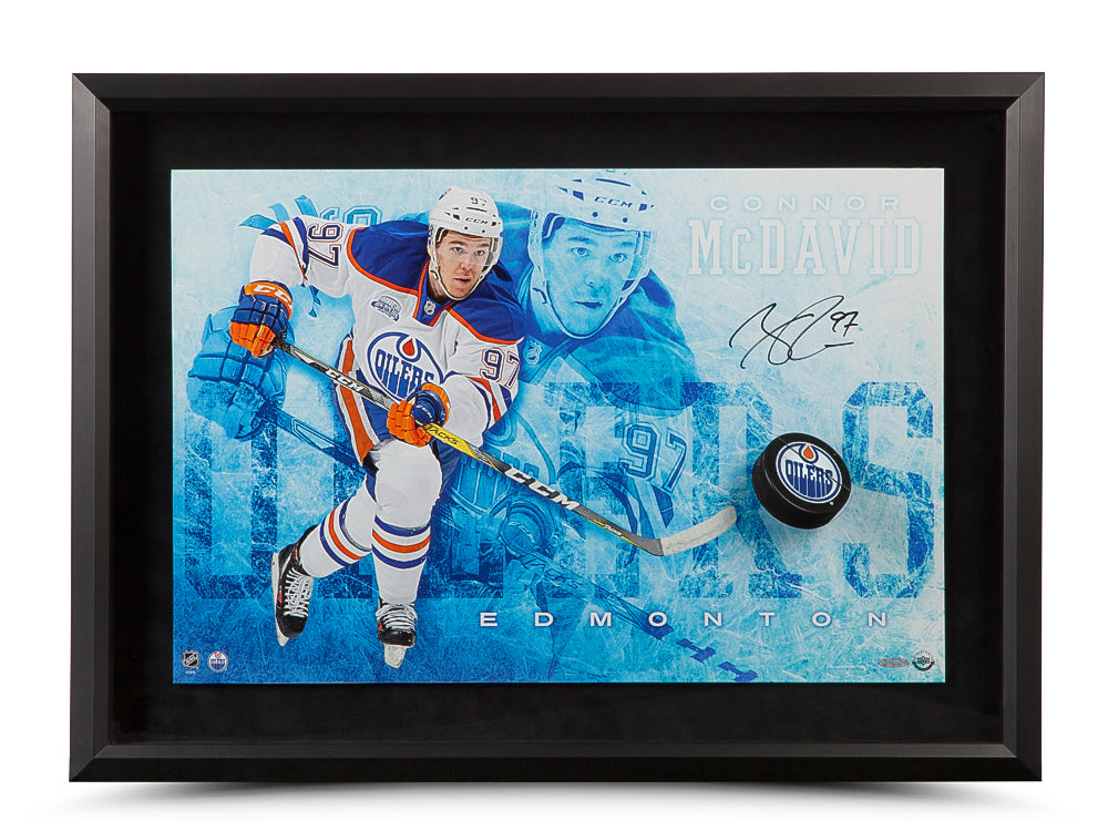 Connor Mcdavid Signed Commanding Breaking Through Image With Puck 16X24