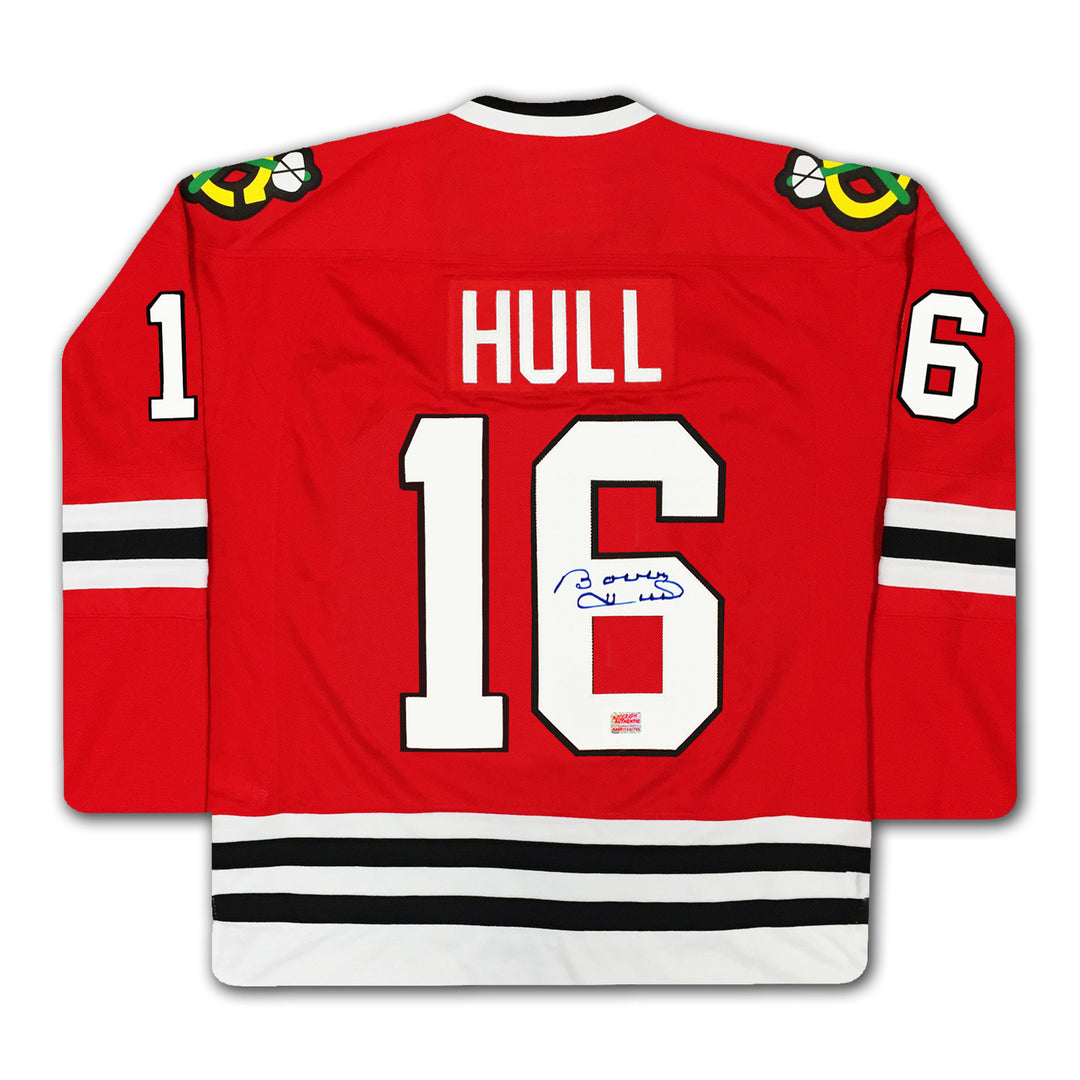 Bobby Hull Number 16 Signed Red Chicago Blackhawks Jersey, Chicago Blackhawks, NHL, Hockey, Autographed, Signed, AAAJH32311